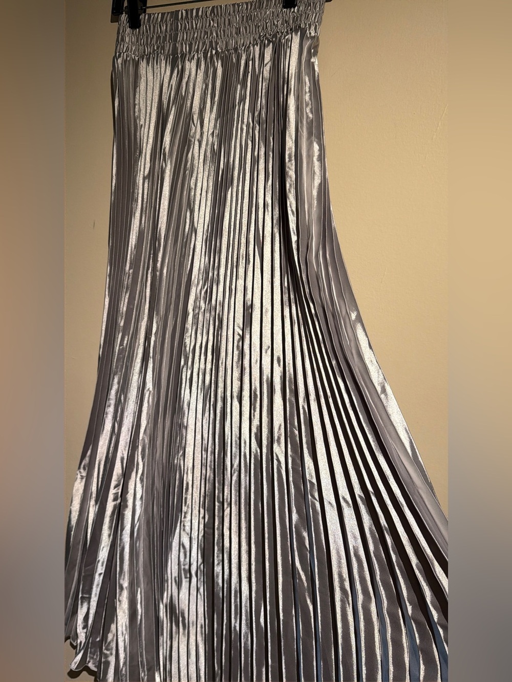 Women's Metallic Pleated Skirt Mid-Calf A-Line Golden Silver